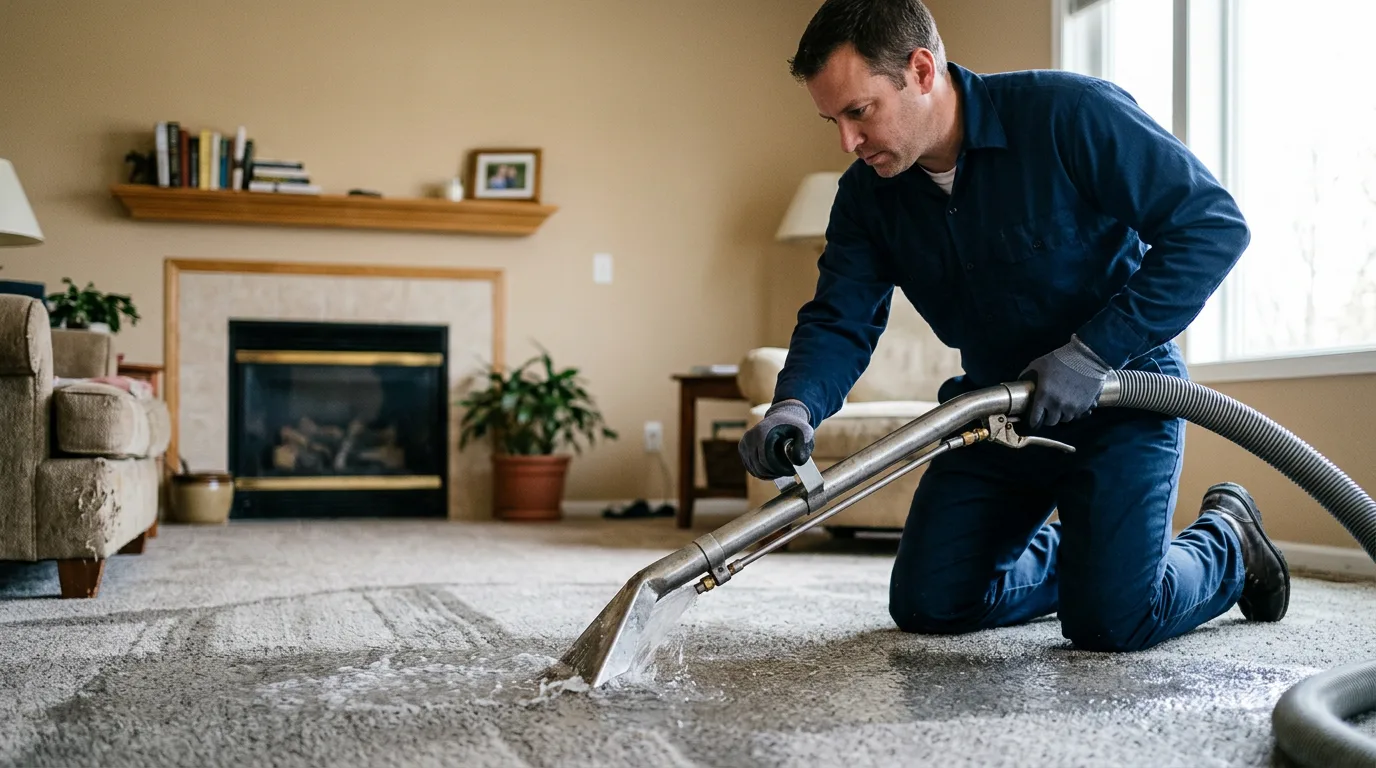 Water damage restoration technician working near South Lyon, MI